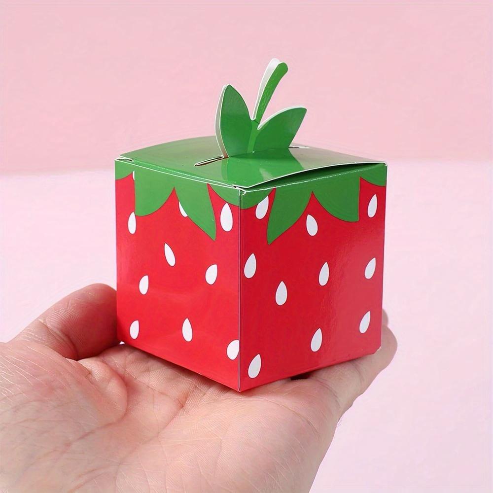 50pcs Strawberry Gift Boxes Cute Fruit Strawberry Party Treat Box Gift Wrap Box for Themed Birthday Party Jewelry Making Display & Packaging Supplies