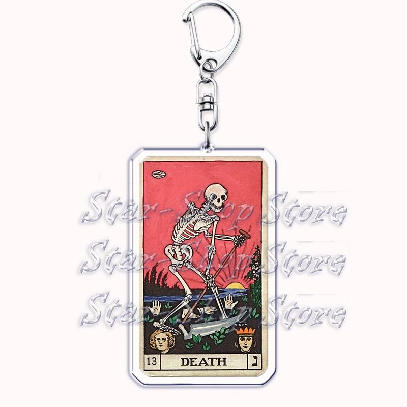 Popular Culture Halloween Tarot Card Keychains for Accessories Moon Luna Death Keyring Jewelry Fans Lovers Friends Reader Gifts