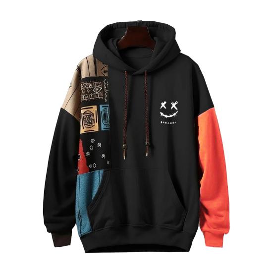 

Осень-зима мужская толстовка с капюшоном свободная с длинным рукавом соответствующего цвета большой накладной карман с мультяшным рисунком ретро с капюшоном толстый теплый пуловер уличная одежда мужской топ 2XL чёрный