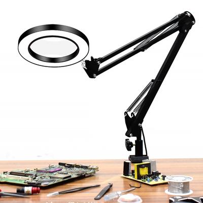 Flexibler Schreibtisch, groß, 33 cm + 33 cm, 5-fache USB-LED-Lupe, 3 Farben, beleuchtete Lupenlampe, Lupe mit langer Halterung
