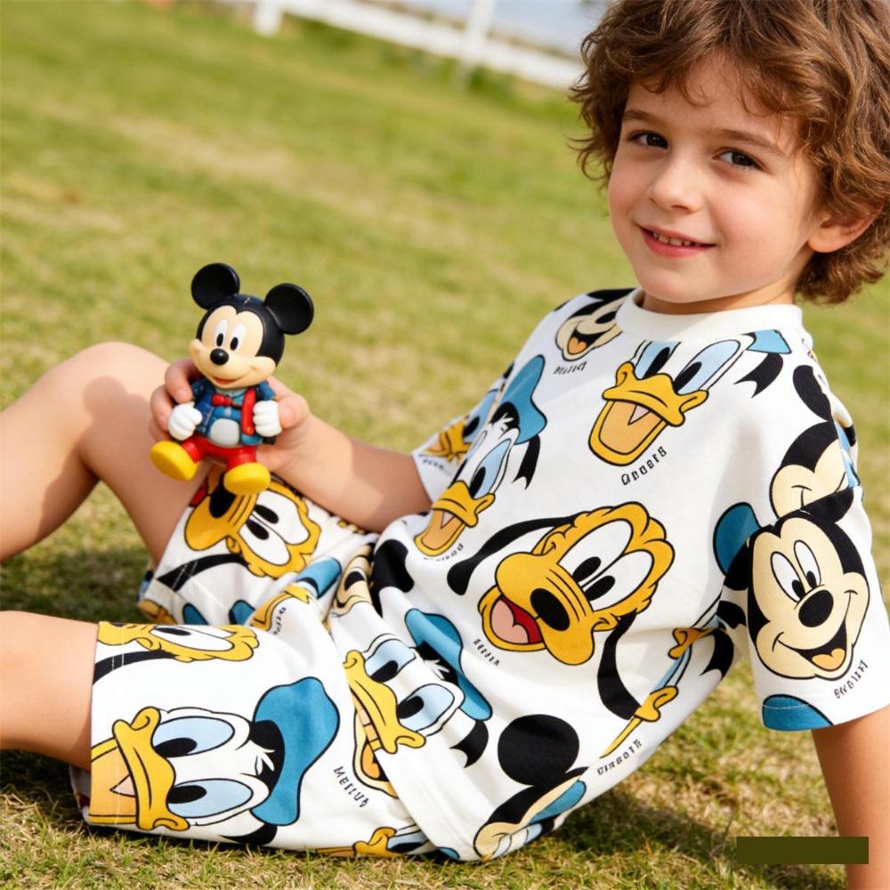 Baby Boys Girls Cartoon Tees Loose Shorts Two Piece Set 2026 Summer Child s Short-sleeved Tracksuits Cute T-shirt+Shorts Wear 110