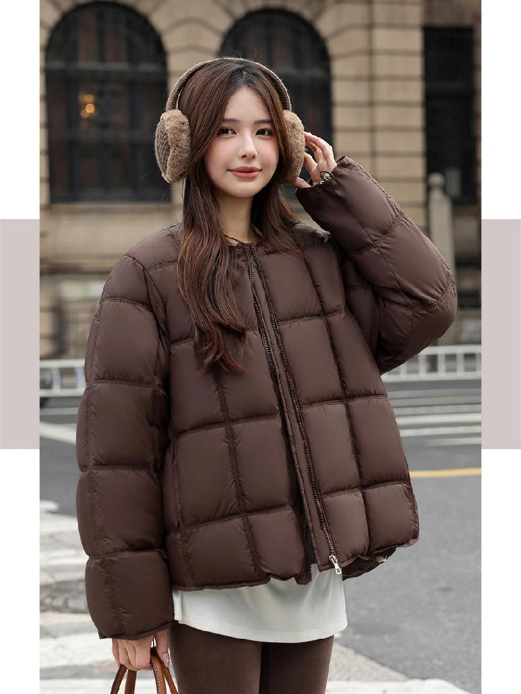 Round Neck Square Quilting Down Jacket Women's Loose Plus Size Outwear
