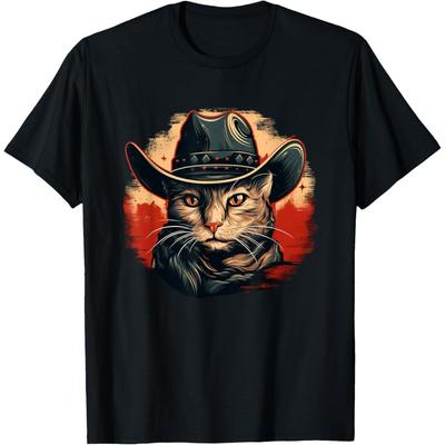 Cat with Cool Cowboy Hat for Ranch and Rodeo Lovers T-Shirt