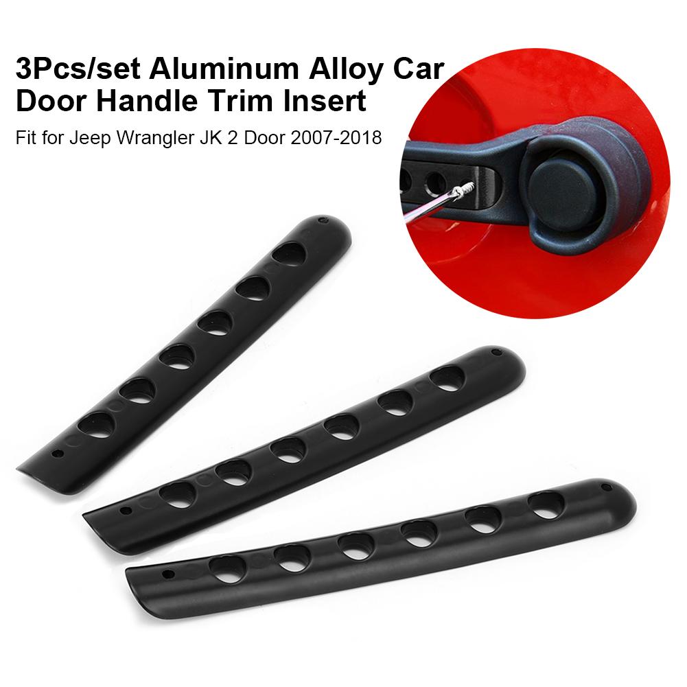3Pcs Set Aluminum Alloy Car Door Handle Trim Insert Fit for Jeep Wrangler JK 2 Door 2007 2018