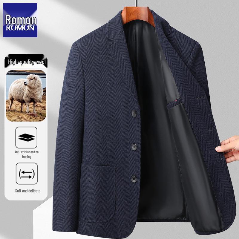 

Мужской приталенный костюм из кашемировой шерсти Romon - Деловой повседневный весенне-осеннее пальто 4XL 180-200 jin