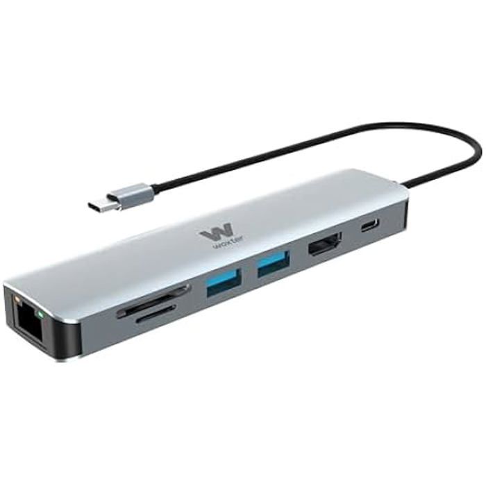 Adaptateur Multiport USB-C - WOXTER - HUB 7 En 1 - Aluminium - HDMI 4K - 5 Gbps - Port Ethernet RJ-45
