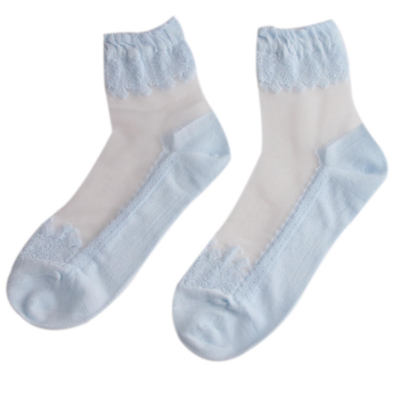 Summer Ladies Lace Embroidery Silk Transparent Glass Crystal Socks Breathable Stretch Women Socks 1 Pair Outdoor Casual Wear