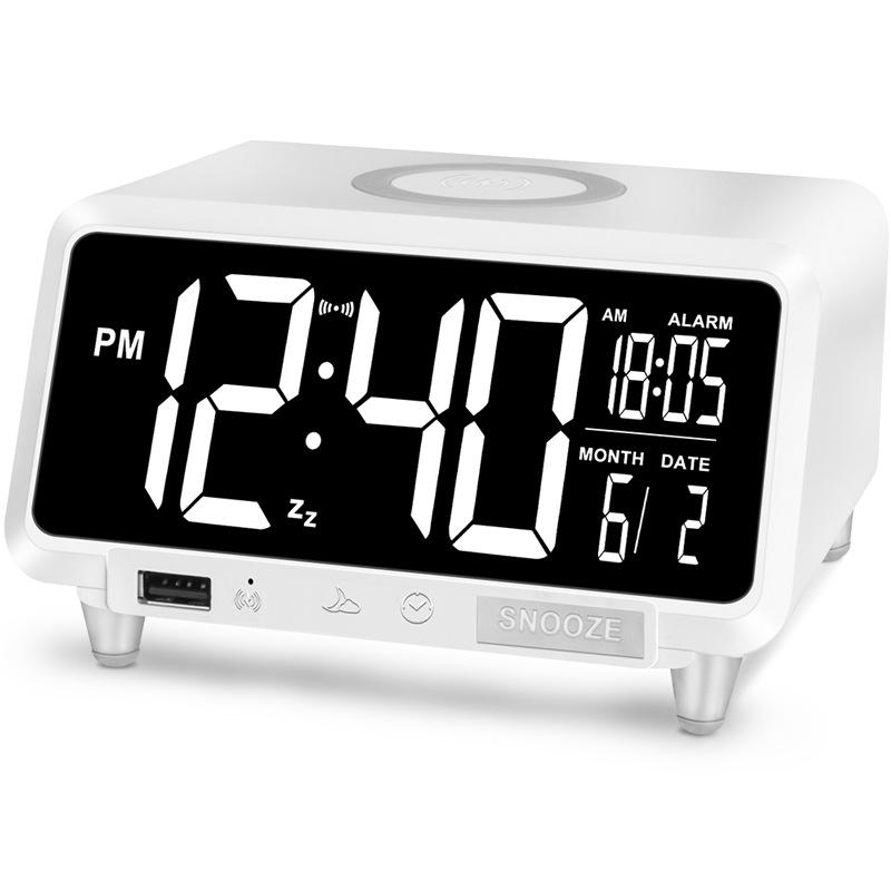 15W Wireless Fast Charging Alarm Clock with LCD Calendar & Desk Lamp белый