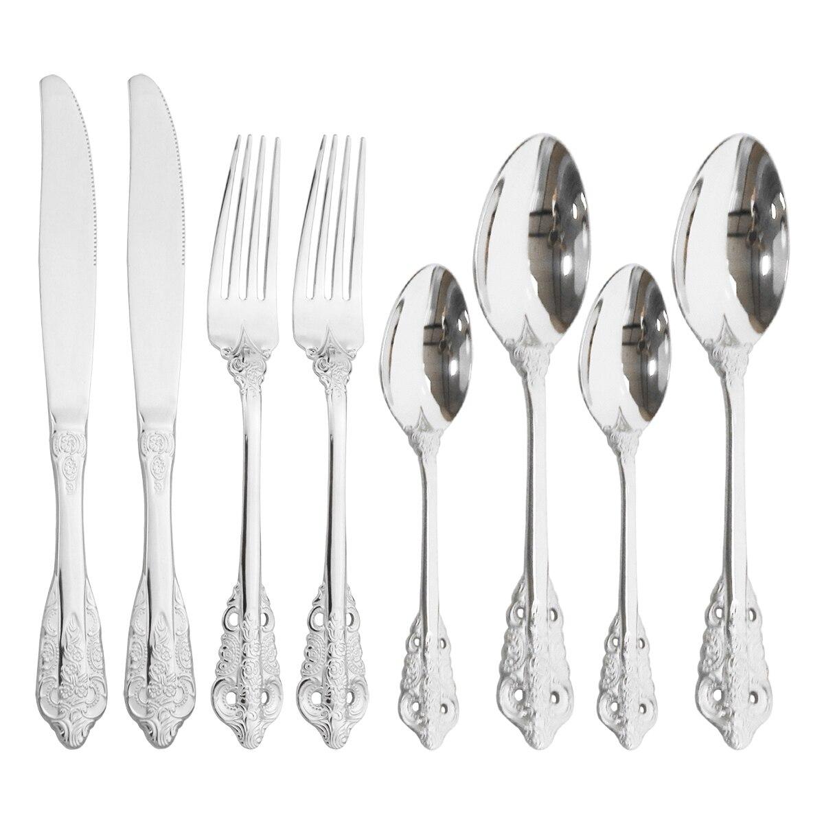 

8 шт. красочный набор столовых приборов из нержавеющей стали 304, набор столовых приборов, ножи, вилка, ложка, столовые приборы, набор столовых приборов в западном стиле, набор кухонной посуды 8pcs /service for 2 серебряный