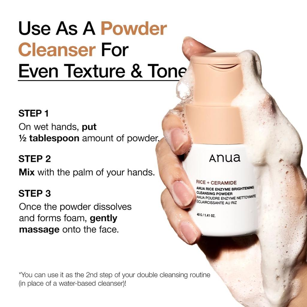 Anua Rice Brightening Enzyme Facial Cleansing Powder Facial Cleansing Exfoliating Tone Enzyme Dry Combination Skin Korean Facial Korean Cosmetics 40g,