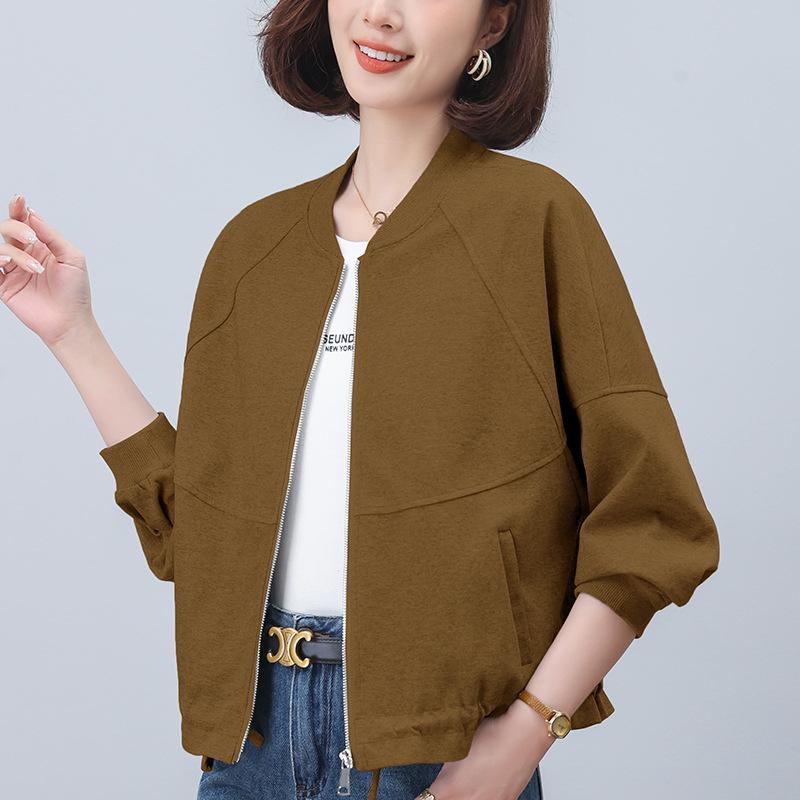 

Женский весенне-осенний кардиган-свитшот на молнии - Маленькая бейсбольная куртка с длинными рукавами в повседневном стиле XL (approx. 130-145 jin) хаки