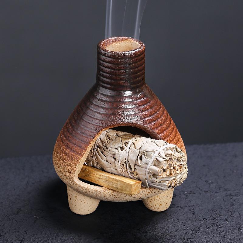 1 Stück Atmosphärischer Keramik-Duftofen Retro Home Räuchergefäß für Palo Santo und Salbeistifte Heimdekoration (Ohne Weihrauch)
