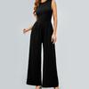 European and American Spring and Autumn Solid Vest High Waist Slim Fit Jumpsuit Round Neck Wide Leg Straight Trousers Women Clothes
