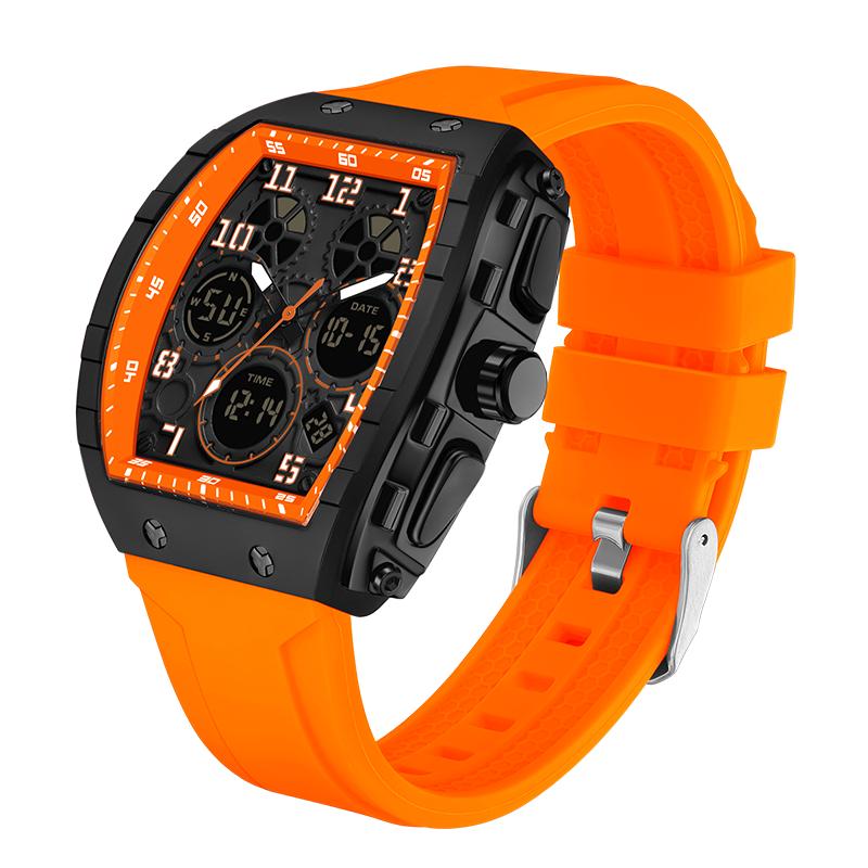 SANDA 6157 Dynamic Fashion Men s Watch Dual Display Silicone Strap Waterproof Multifunction Male Sporty Casual Male Clock Gift
