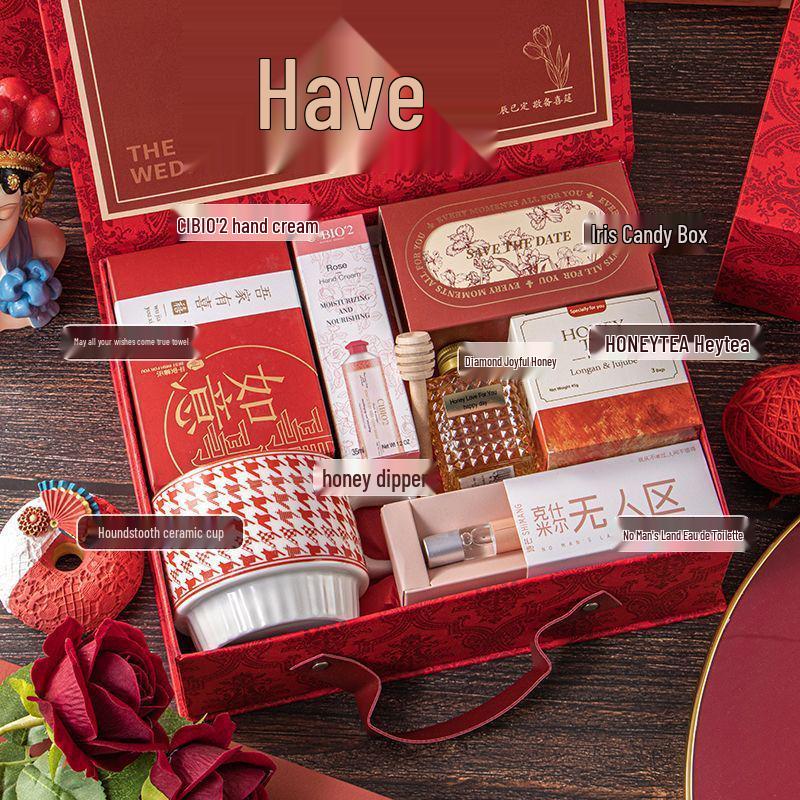 Freudiges Hochzeitsgastgeschenk-Set: Elegante Handtaschen-Geschenkbox für Brautjungfern und weibliche Gäste