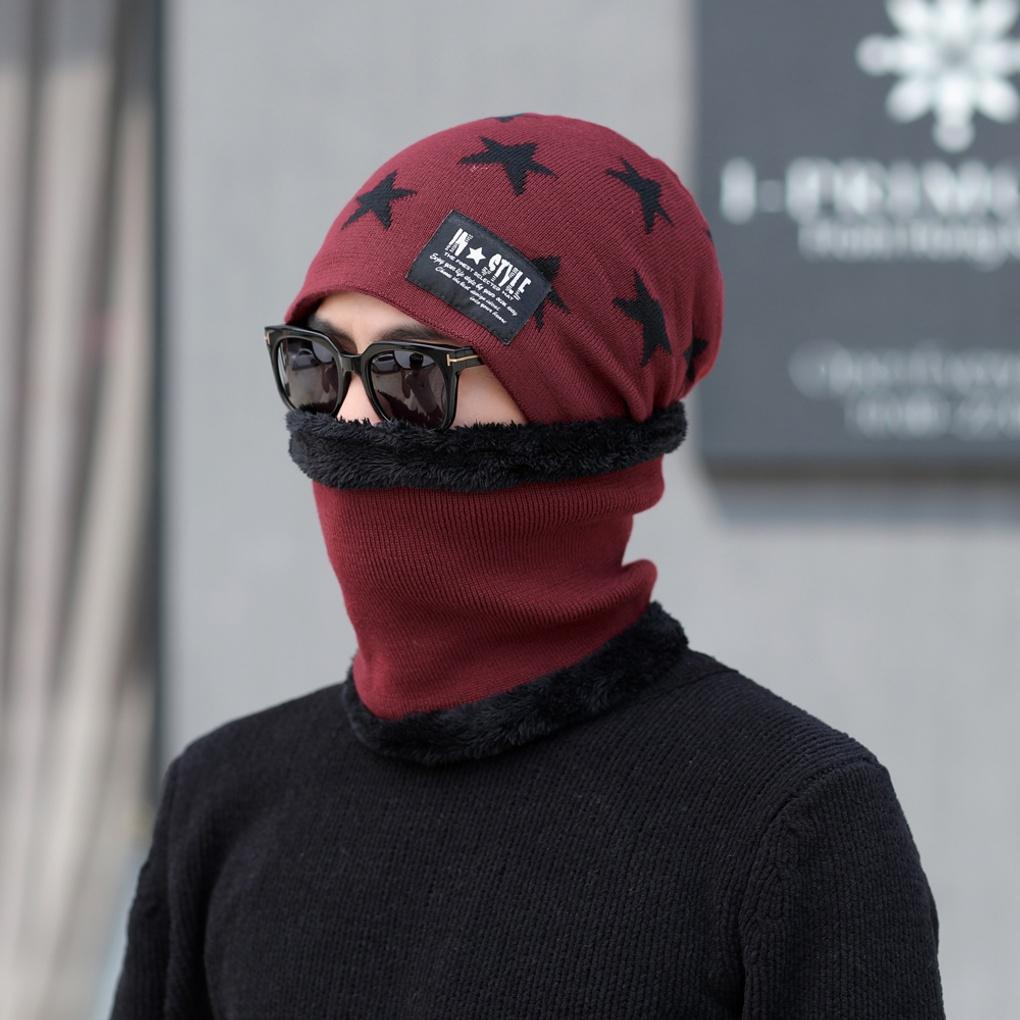 Winter Cold Weather Gear Neck Warmer, Mock Toshi Beanie Set, Wine for Men