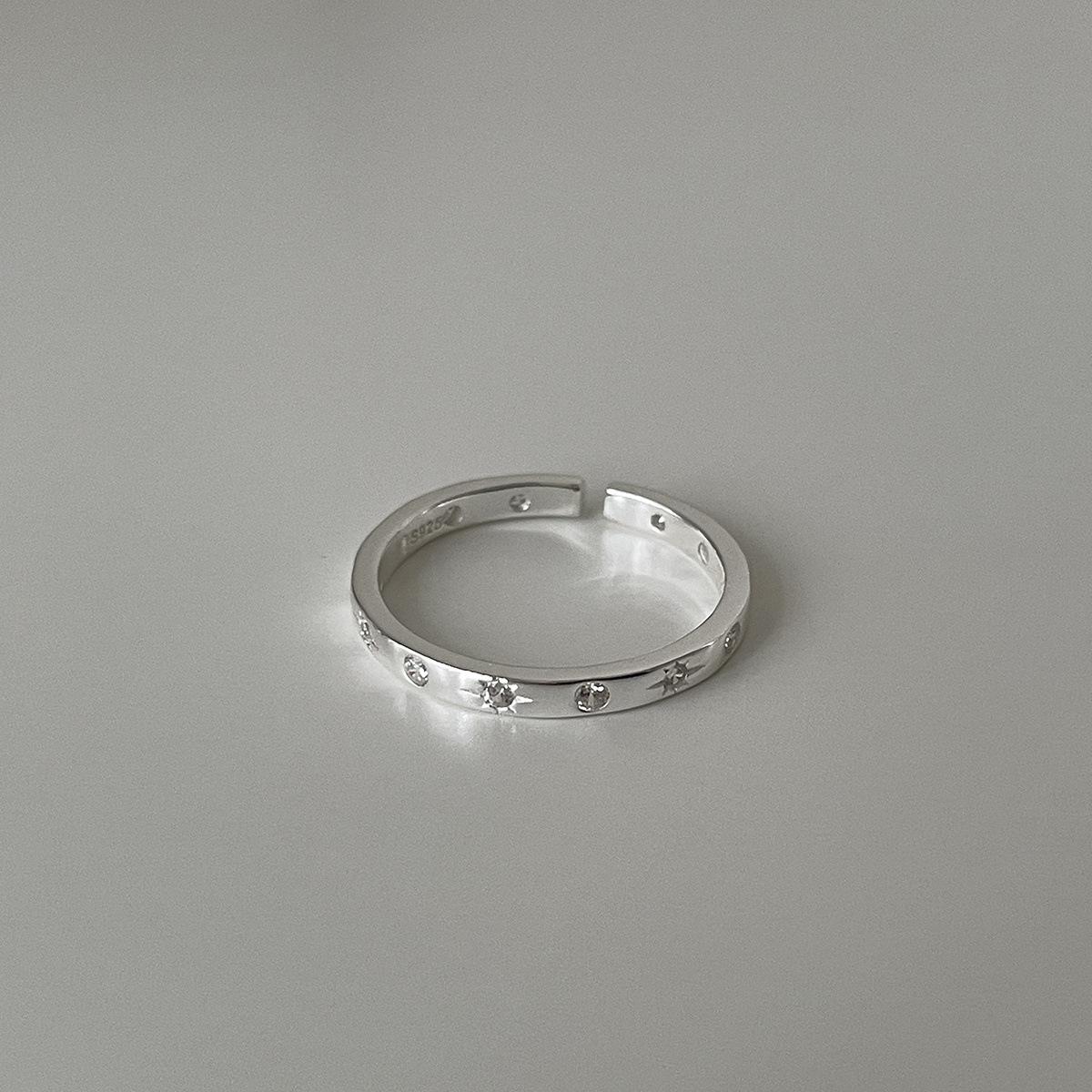 

Кольцо из стерлингового серебра 925 пробы с цирконом, изысканное модное кольцо на указательный палец в виде октаграммы, простое кольцо в стиле холодного ветра для осени и зимы opening adjustable