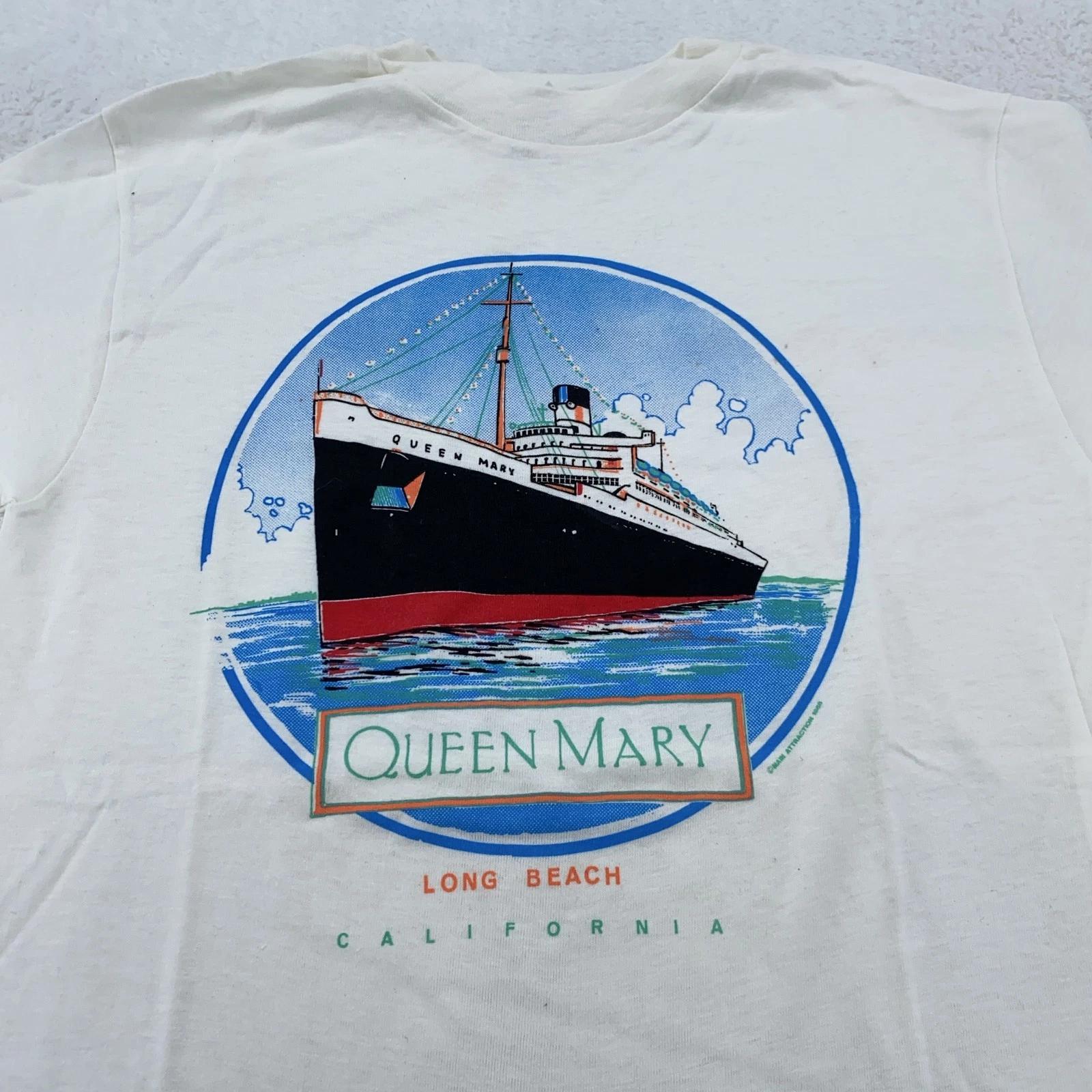 Vintage Queen Mary Shirt Mens XS Long Beach California Cruise Ship 90s Tee 2XL