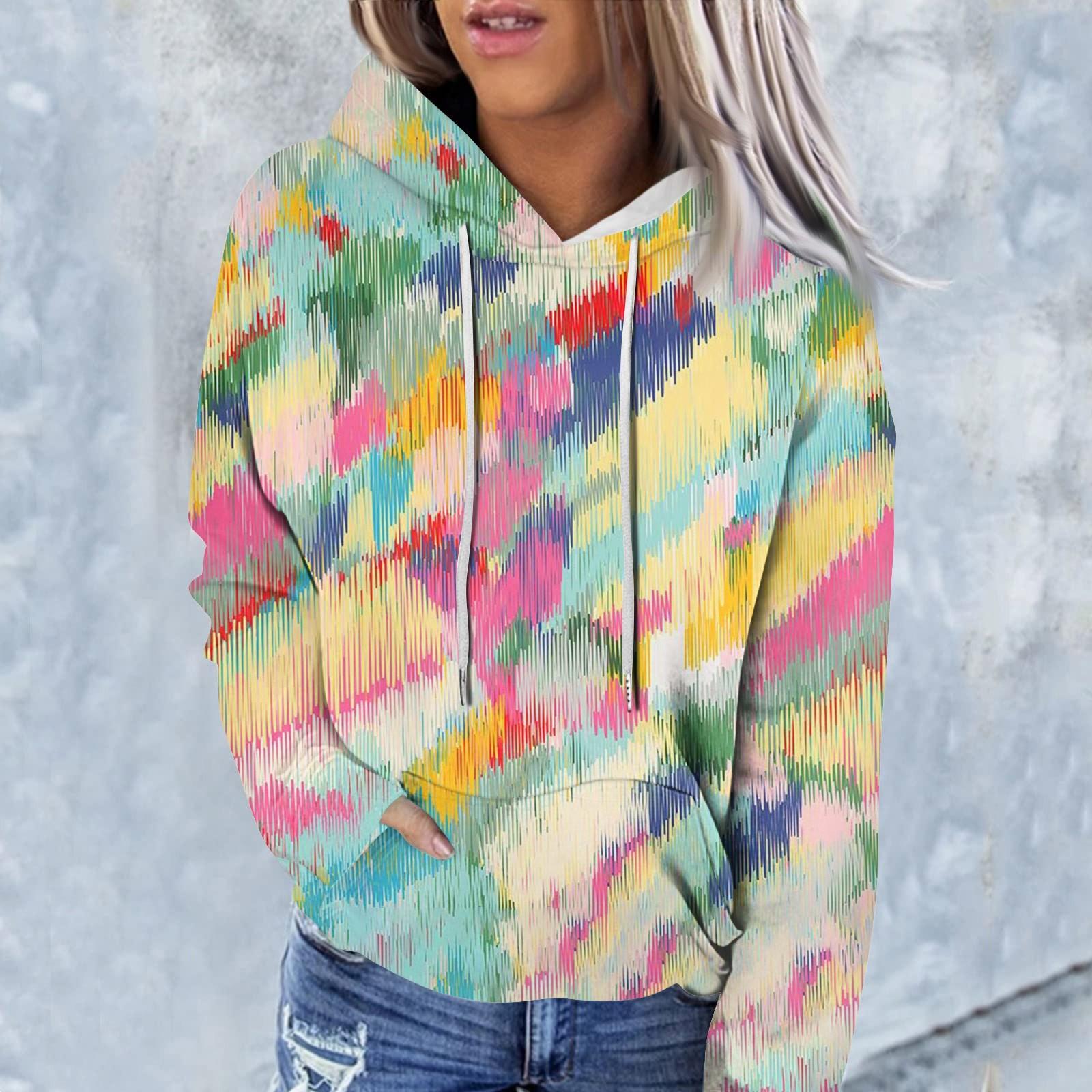 

Женская модная повседневная толстовка с капюшоном с длинным рукавом и принтом тай-дай S