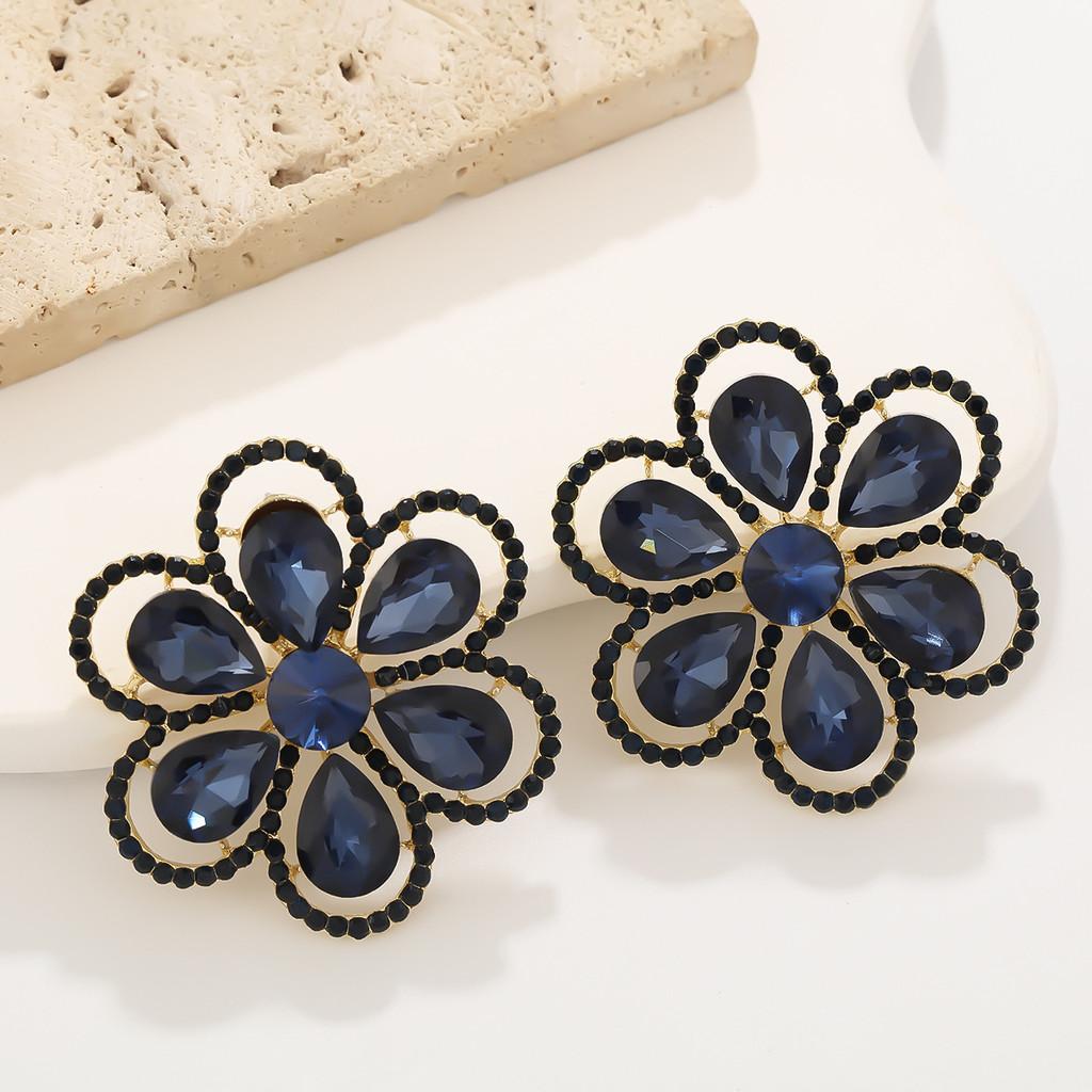 Elegant Flower Earrings With Full Rhinestones For Party And Evening Wear