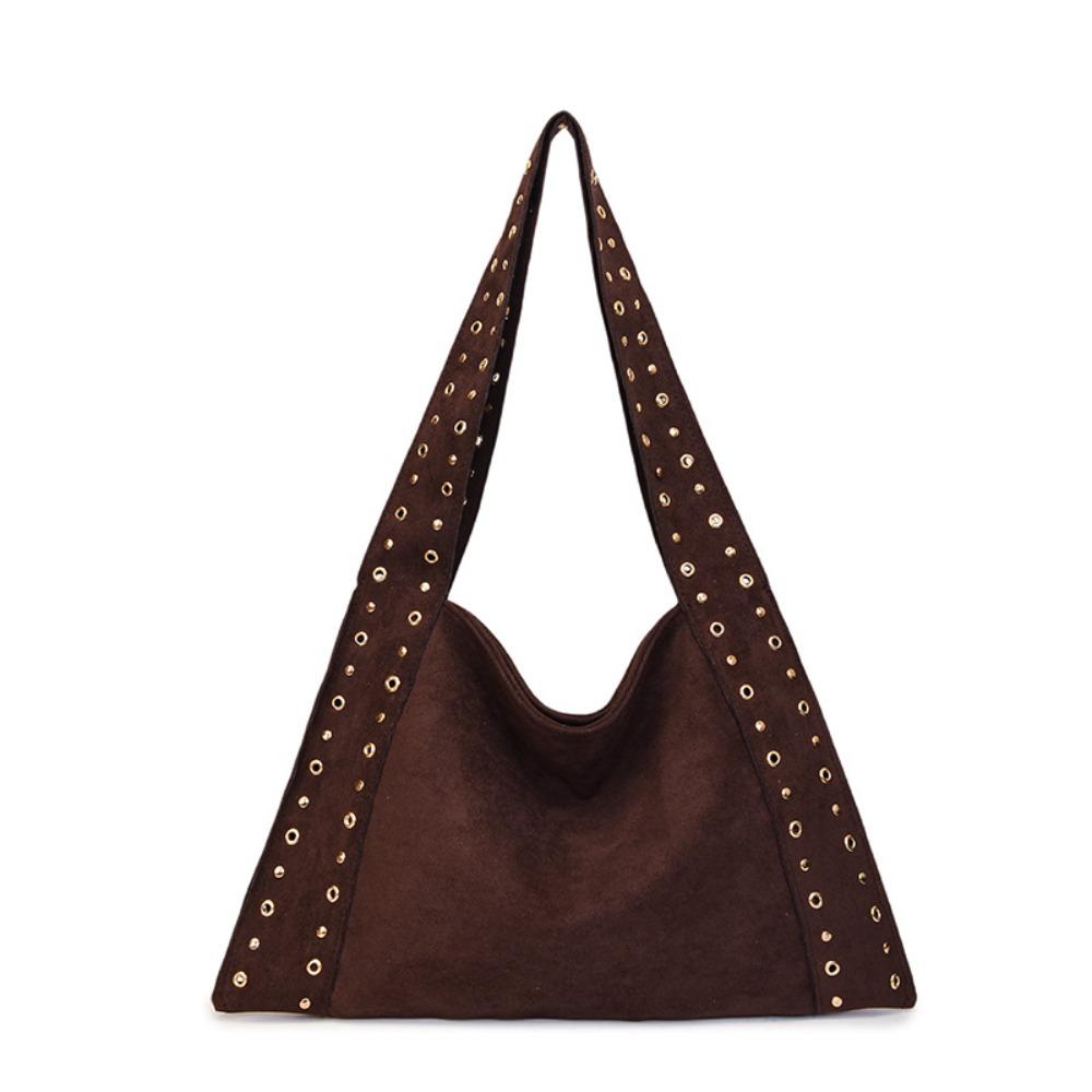 

PU Leather Suede Rivet Shoulder Bags Retro American Style Fashion Design Locomotive Style Underarm Bag Korean Style кофейный