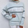 2024 Autumn and Winter Fashion Christmas Snowflake Pattern Semi-turtleneck Sweater Pullover Women's Clothing