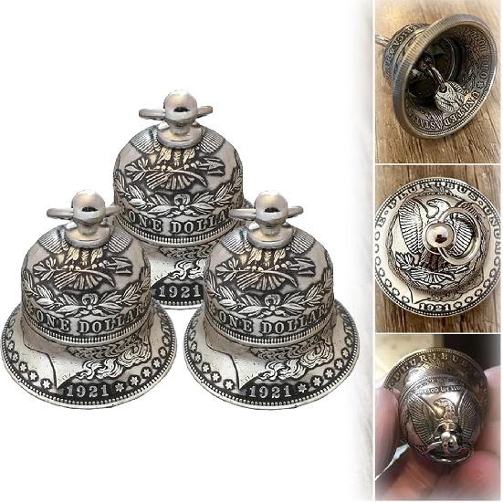 Morgan Silver Dollar Bell, 2023 New Silver Coin Bells, Small Mini Gold Rustic Vintage Metal Christmas Ornament Jingle Bells, Witch Bell, Vintage