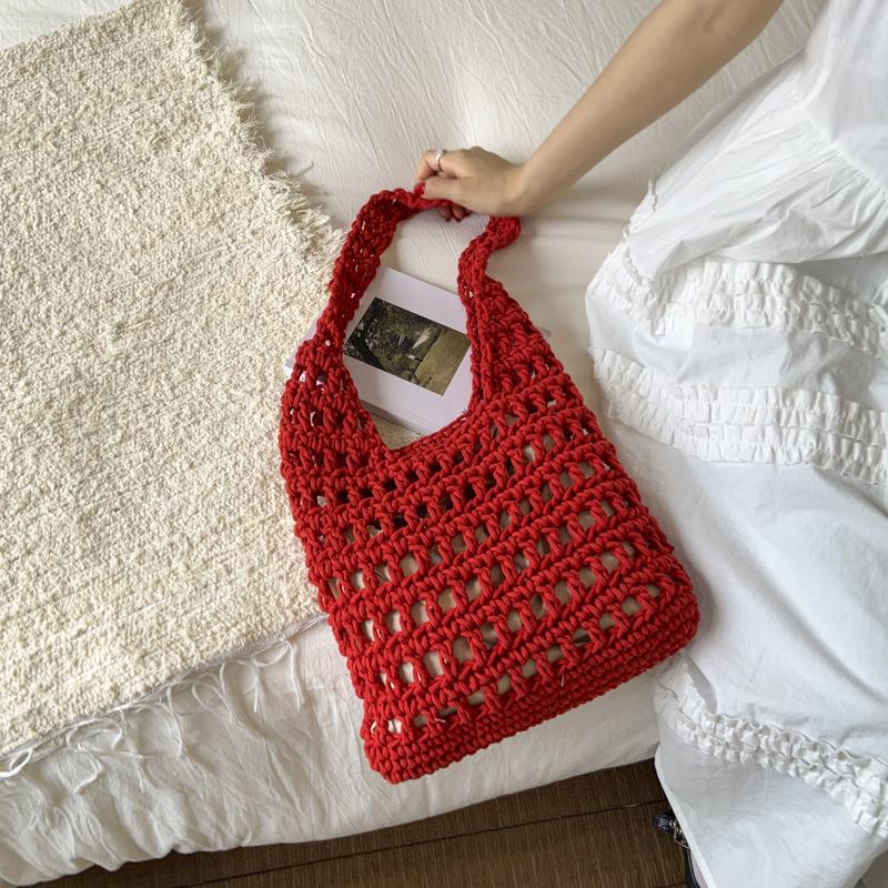 

2025 новая пляжная сумка летняя сумка-саквояж ажурная сумка через плечо сумка-мессенджер вязаная сумка для покупок женская 28*2*23 красный