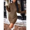 Autumn and Winter Brown Sugar High Neck Sweater Women Long Sleeve Knit Sweater Wrap Hip Dresses