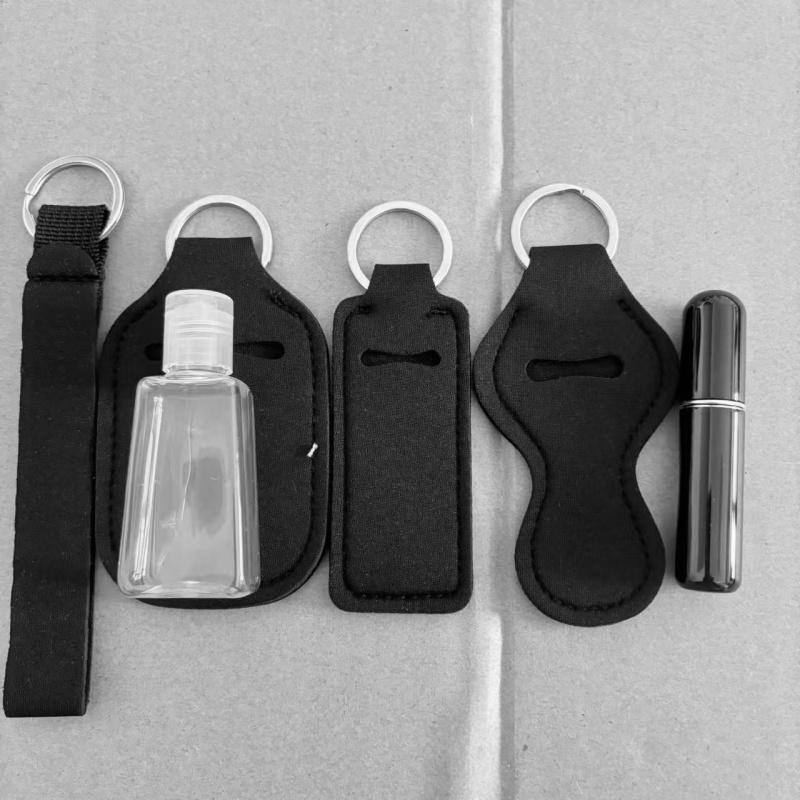 6pcs/set Travel Bottle Chapstick Lanyard Keychain Holders with Lipstick Holder Reusable Lip Balm Pouch Protective Cases