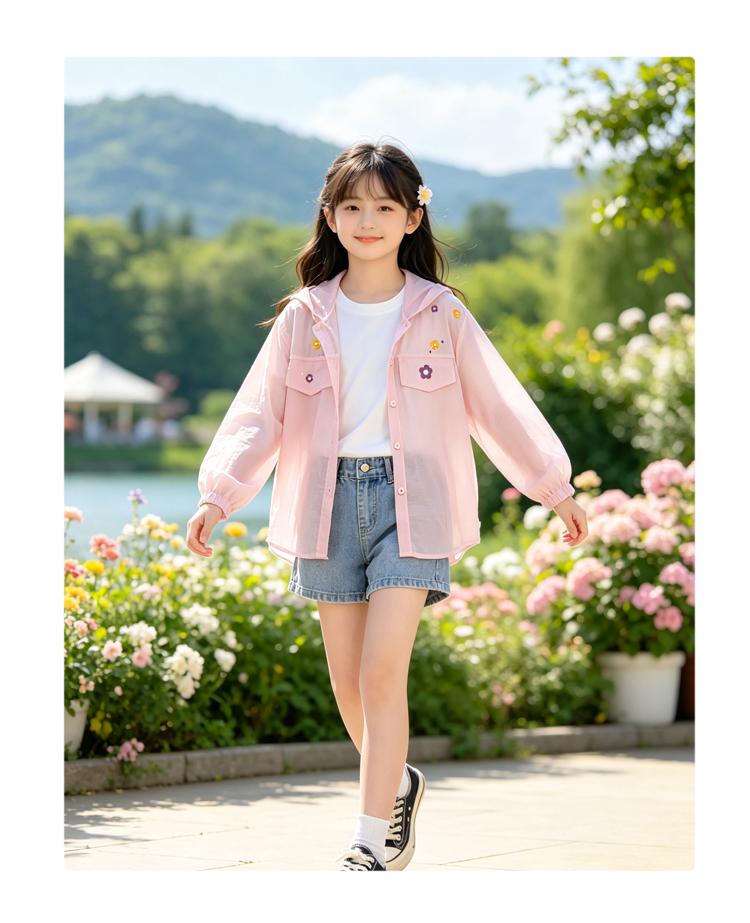 Girls' Skin Clothes Summer New Hooded Lightweight Breathable Jacket