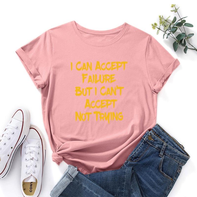 

Женские хлопковые футболки с принтом I CAN Accept из хлопка с круглым вырезом и короткими рукавами для женщин 3XL