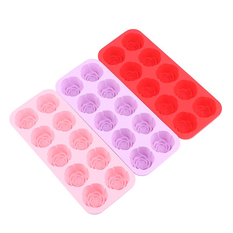 10-Cavity Silicone Rose Cake Mold Nonstick Reusable Baking Pan For Diy Cupcake Chocolate Candle Soap Dessert Decoration Mold