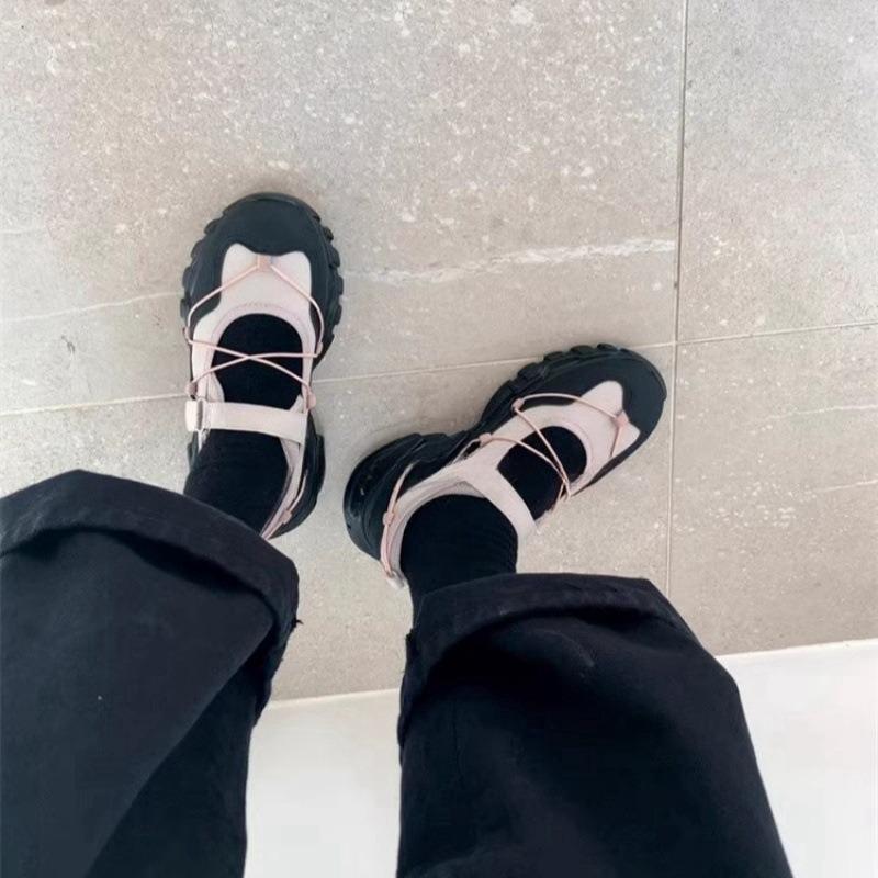 25 Spring new round head muffin bottom Velcro sneakers to increase height and reduce age girl Mary Jane shoes