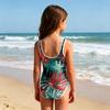 Girls One Piece Swimsuit Hawaiian Leaf Print Round Neck Tank Style Swimwear for Kids Summer Beach Pool