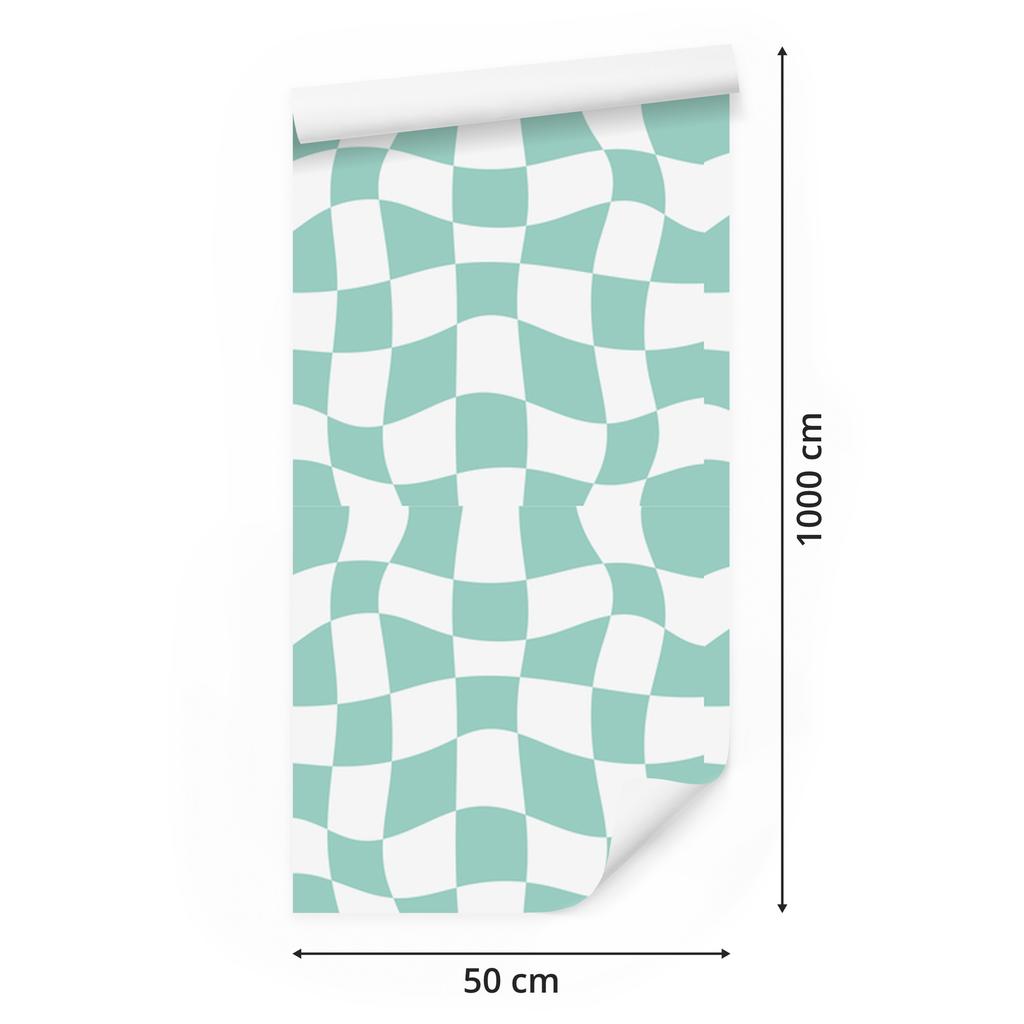 Casual checkerboard wallpaper mint and white for living room and bedroom 50x1000