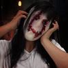 Japanese-style horror latex mask featuring a black-haired, stitched-face female ghost.