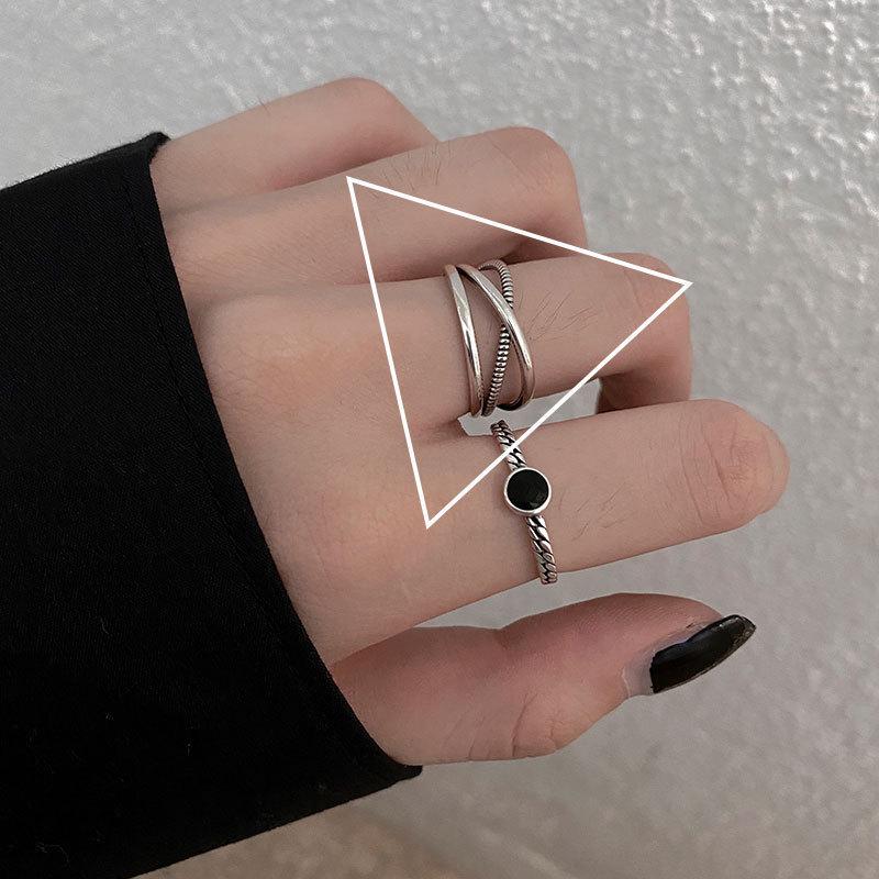 European S925 Retro Twist Stackable Open Ring for Women - Adjustable Cross Index Finger Ring, Trendy Internet Celebrity Style. Open Adjustable