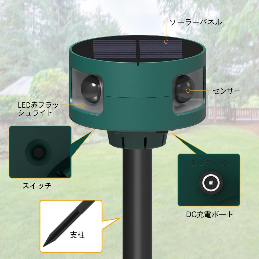DGRTDZ Animal Pest Control Ultrasonic 3 Infrared Red LED IP55 129dB 4 1200mAh Solar USB and Dog Stilt Type Repellent, Device, High-Frequency