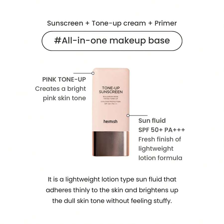 Heimish Bulgarian Rose Tinted Tone-Up Sunscreen 30ml- SPF 50+ PA+++, Multipurpose Tone Up Sunscreen, Primer, Makeup Base For Face, Lightweight