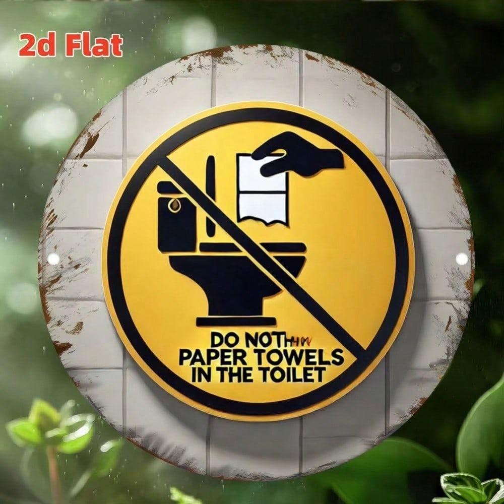 Retro Funny Metal Sign Please Do Not Throw Paper Towels In Toilet Round Bathroom Wall Art Rustic Home Decor 8x8 Inch