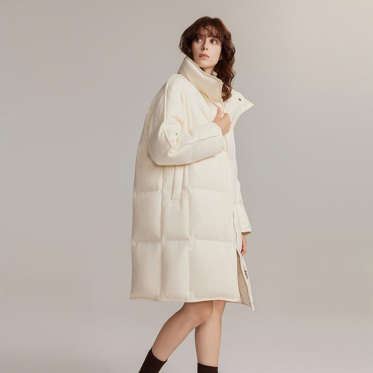 ELLE French Style Basic Warm Goose Down Solid Color Stand Collar Down Jacket Women outerwear Off-White EY49605