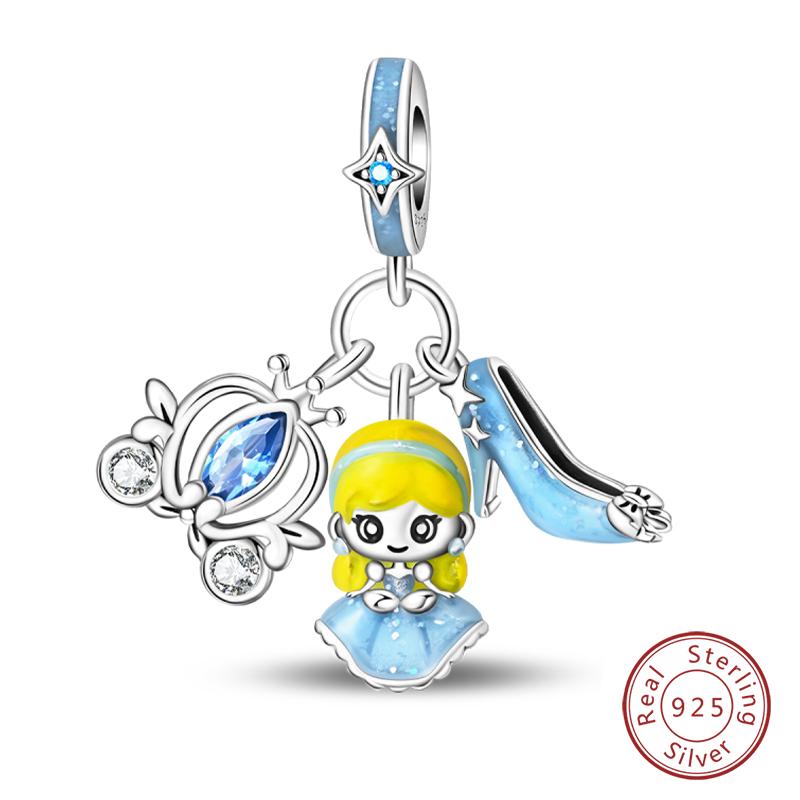 925 Silver Ocean Princess Magic Mirror Princess Rose Princess Charms Pendants Fit DIY Bracelets Party Jewelry