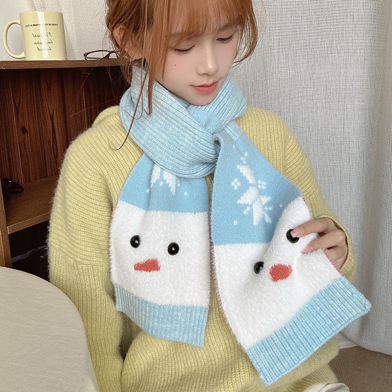 Icelandic Snowman Autumn/Winter Snowflake Scarf for Women - Preppy Style Knit Neck Warmer