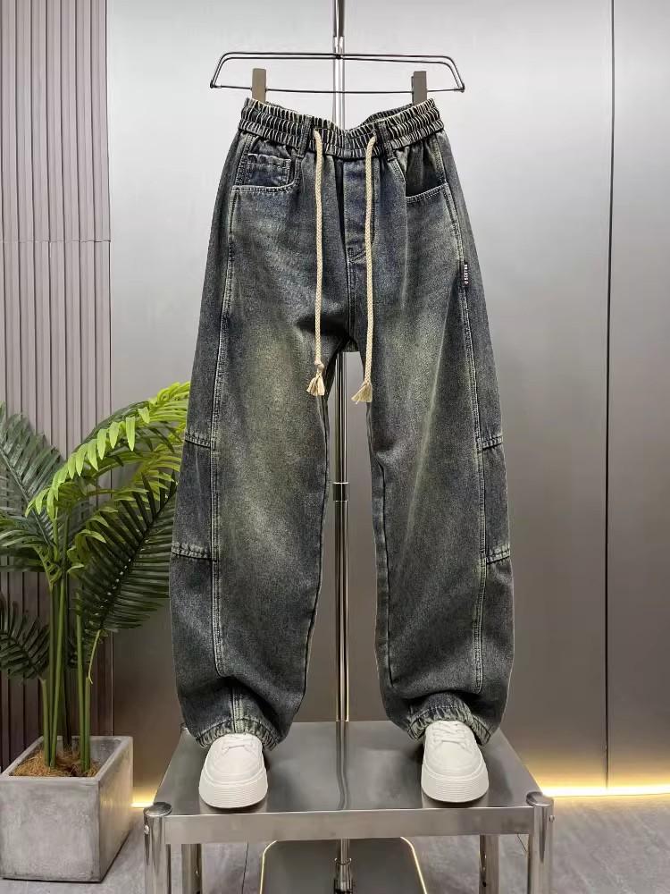 JYL Men s Jeans New Blue Loose Cuffed Autumn Winter Washed Harem Denim 4XL бездна