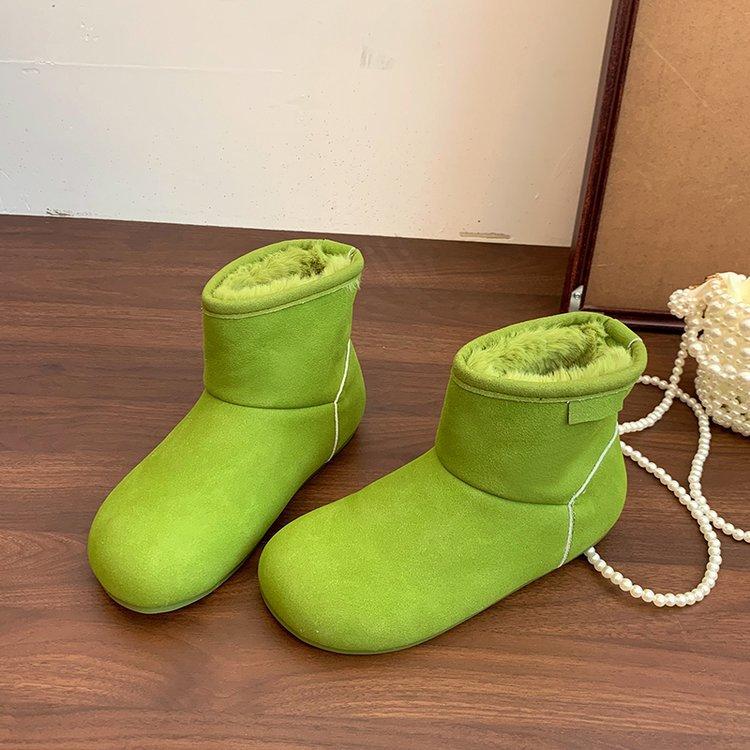 Mustard Green~ INS Super Good-looking Milk Fufu Snow Boots Women's Winter Velvet Thickened Warm Short Boots Fluffy Northeast Cotton Shoes