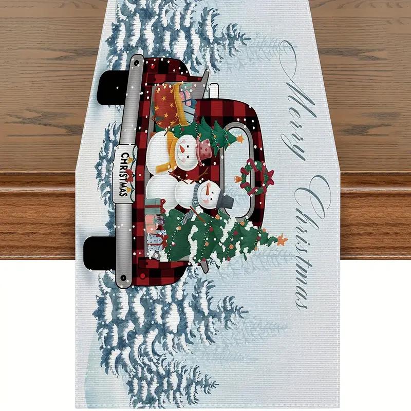 Julbordslöpare i linne för gränsöverskridande bruk: Isolerad tecknad högtidsdekoration för teceremoni & TV-skåp