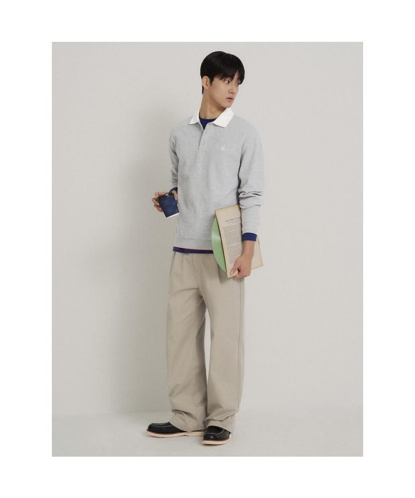 Binpolmen Collared Contrast Long Sleeve T-Shirt Light Gray