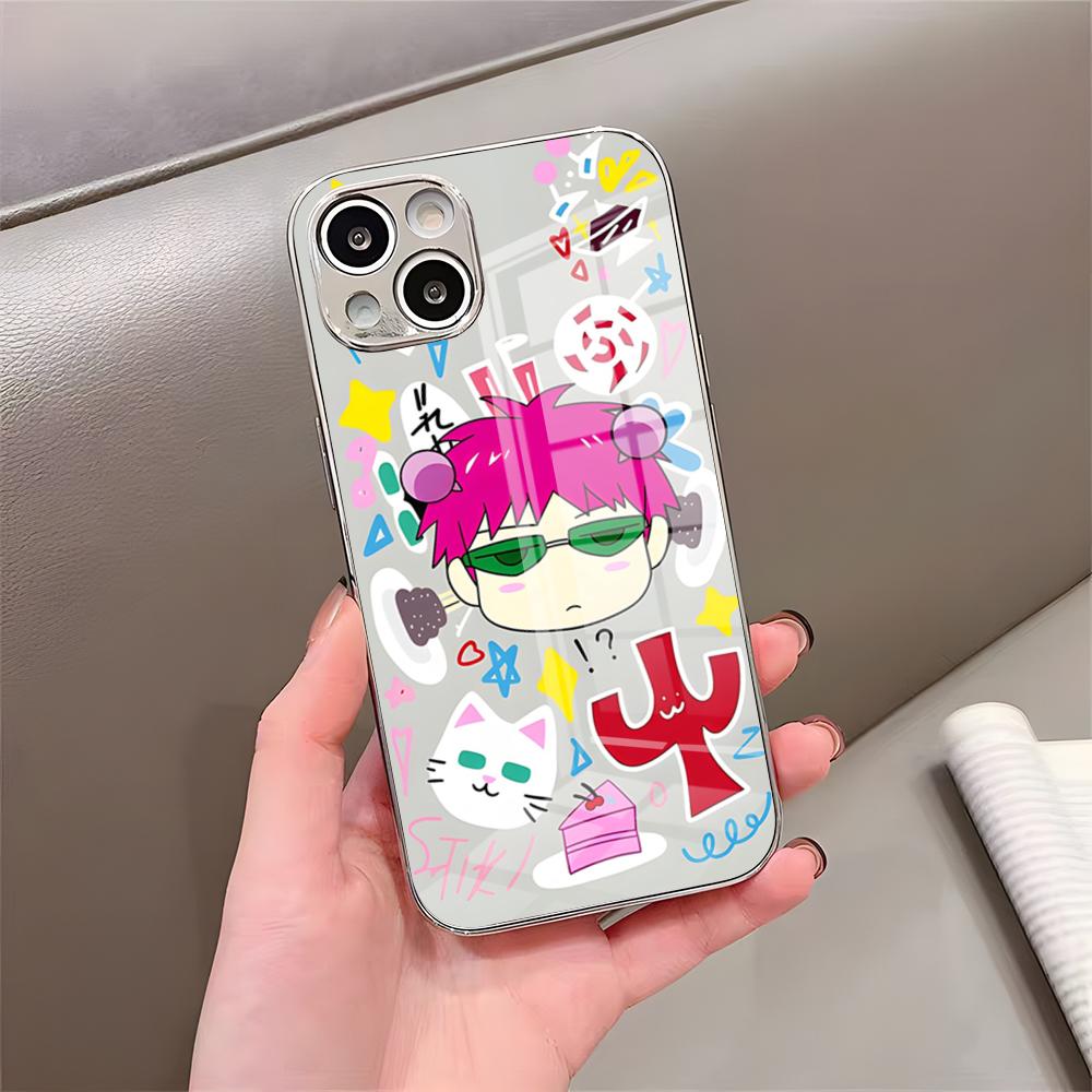 Anime K-Kusuo Saiki Handyhülle Für IPhone 17 Pro Max 15 Pro 16 14 Plus 12 13 Mini 11 Pro Stoßfeste Galvanisierte Glasabdeckung