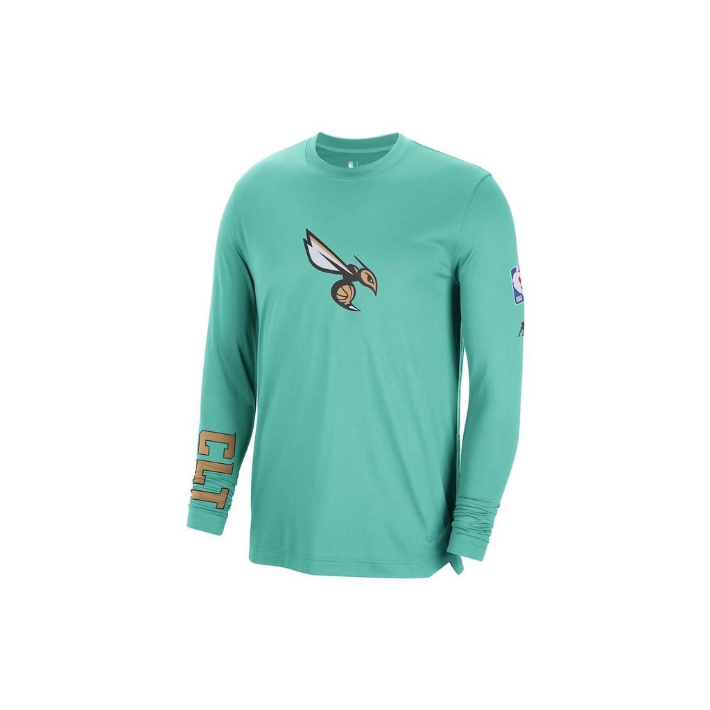 Jordan Charlotte Hornets Cartoon Pattern Letter Print Crew Neck City Edition Pre-Game Warm-Up Shooting Long Sleeve T-Shirt Men Tops Green DN8489-305